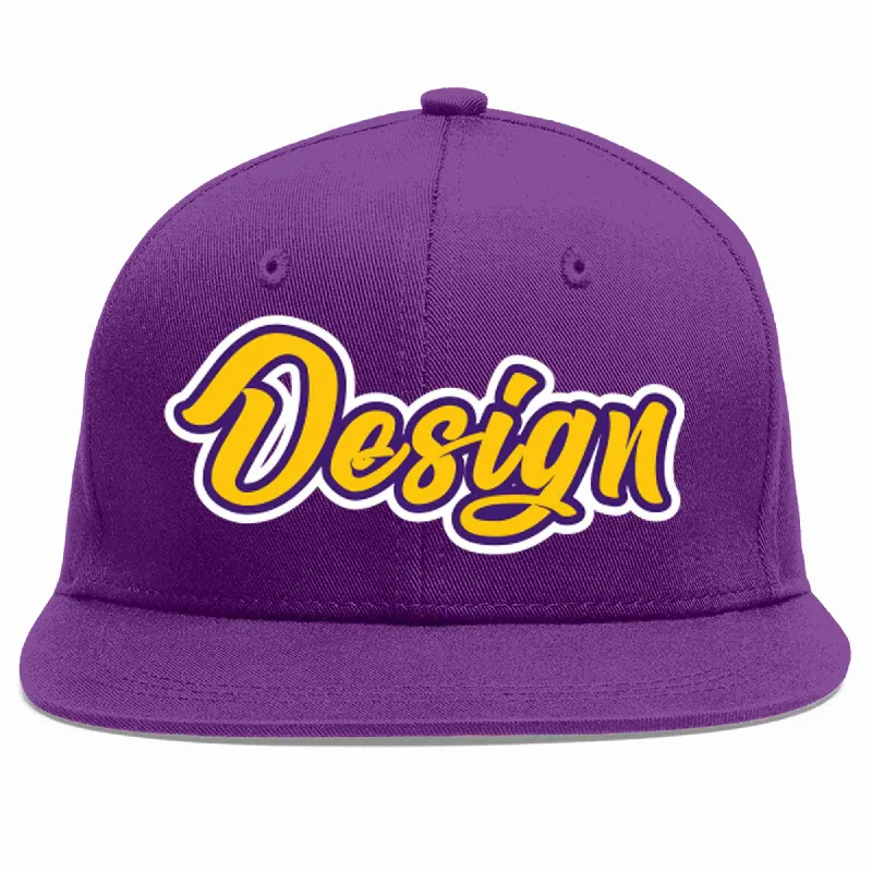 Baseball Cap For Group Fan Gear-Custom Purple Gold-purple Flat Eaves Sport Baseball Cap Design for Men/Women/Youth