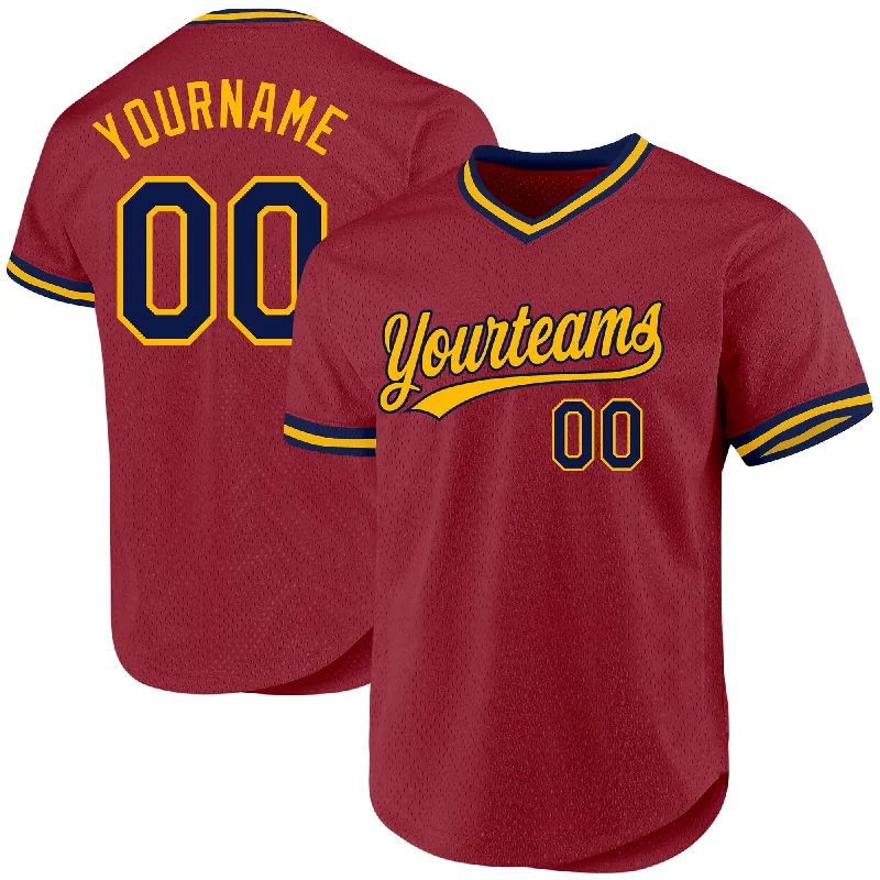 Baseball Jersey For Custom Fan Apparel-Custom Maroon Navy-Gold Authentic Throwback Baseball Jersey