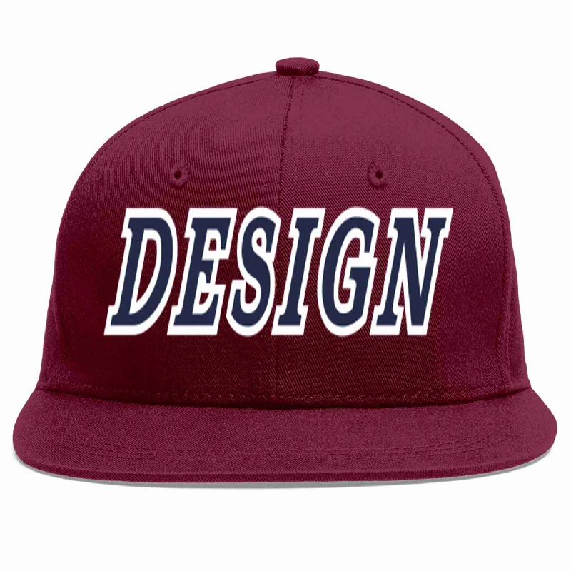 Baseball Cap For Personalized School Apparel-Custom Crimson Navy-White Flat Eaves Sport Baseball Cap Design for Men/Women/Youth