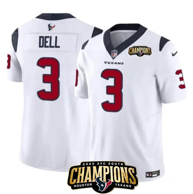 Football Jersey For Fan Apparel-Men's Houston Texans #3 Tank Dell White 2023 F.U.S.E. AFC South Champions Patch Vapor Untouchable Limited Football Stitched Jersey