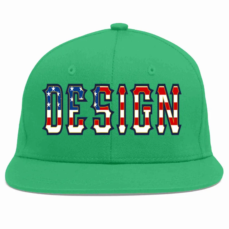 Baseball Cap For Custom Team Wear-Custom Teal Vintage USA Flag-Gold Flat Eaves Sport Baseball Cap