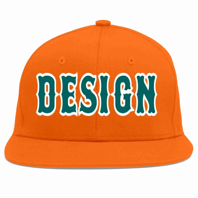 Baseball Cap For College Team Merchandise-Custom Orange Aqua-White Flat Eaves Sport Baseball Cap Design for Men/Women/Youth