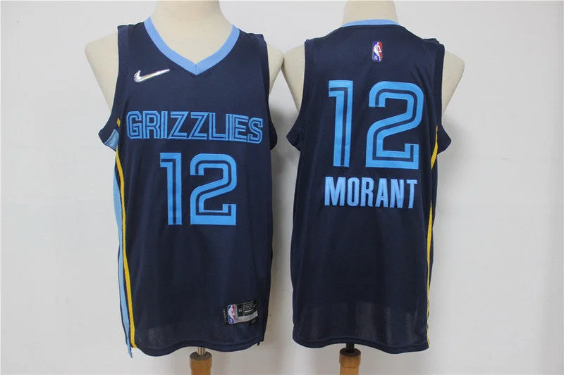 Basketball Jersey For Special Edition Fan Apparel-Grizzlies 12 Ja Morant Navy Diamond 75th Anniversary City Edition Swingman Basketball Jersey