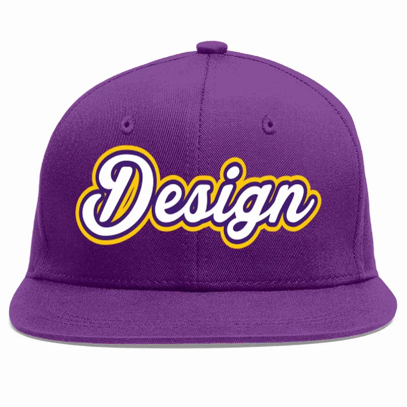 Baseball Cap For Youth Sports Team Customization-Custom Purple White-purple Flat Eaves Sport Baseball Cap Design for Men/Women/Youth