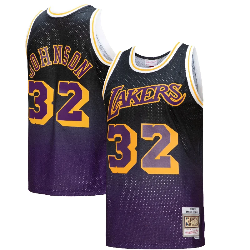 Basketball Jersey For Custom Merchandise Orders-Magic Johnson Los Angeles Lakers 1984/85 Hardwood Classics Fadeaway Swingman Player Basketball Jersey - Purple/black