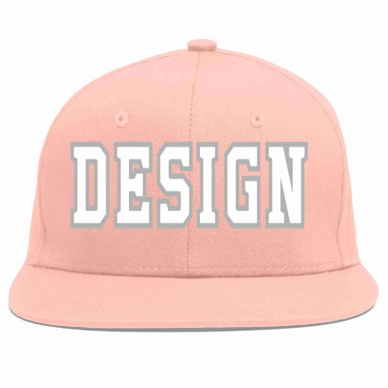 Baseball Cap For Personalized School Apparel-Custom Pink White-Gray Flat Eaves Sport Baseball Cap Design for Men/Women/Youth