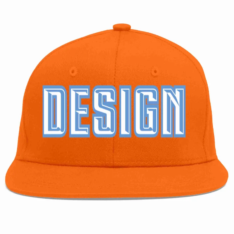 Baseball Cap For Player Recognition Gifts-Custom Orange White-Light Blue Flat Eaves Sport Baseball Cap Design for Men/Women/Youth