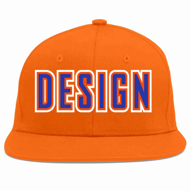 Baseball Cap For College And University Teams-Custom Orange Royal-Orange Flat Eaves Sport Baseball Cap Design for Men/Women/Youth