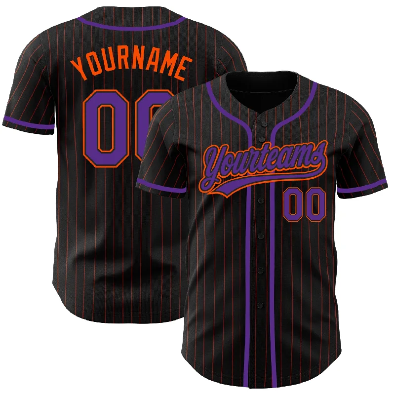 Baseball Jersey For Custom Player Awards-Custom Black Orange Pinstripe Purple Authentic Baseball Jersey