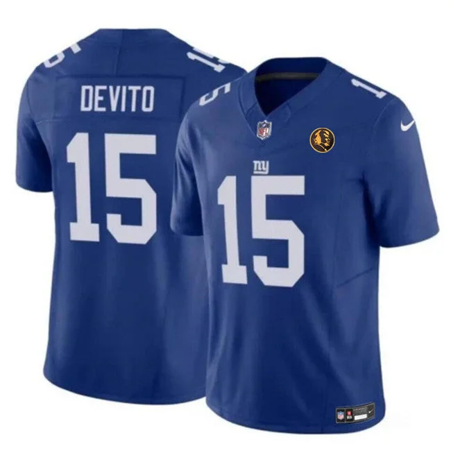 Football Jersey For College Merchandise Sales-Men's New York Giants #15 Tommy DeVito Blue 2023 F.U.S.E. With John Madden Patch Vapor Limited Football Stitched Jersey