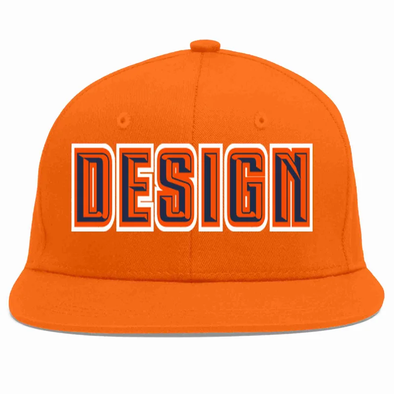 Baseball Cap For College Sports Teams-Custom Orange Navy-Orange Flat Eaves Sport Baseball Cap Design for Men/Women/Youth