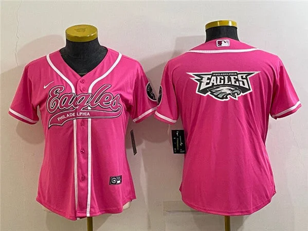 Baseball Jersey For Adults-Women's Philadelphia Eagles Pink Team Big Logo With Patch Cool Base Stitched Baseball Jersey(Run Small)