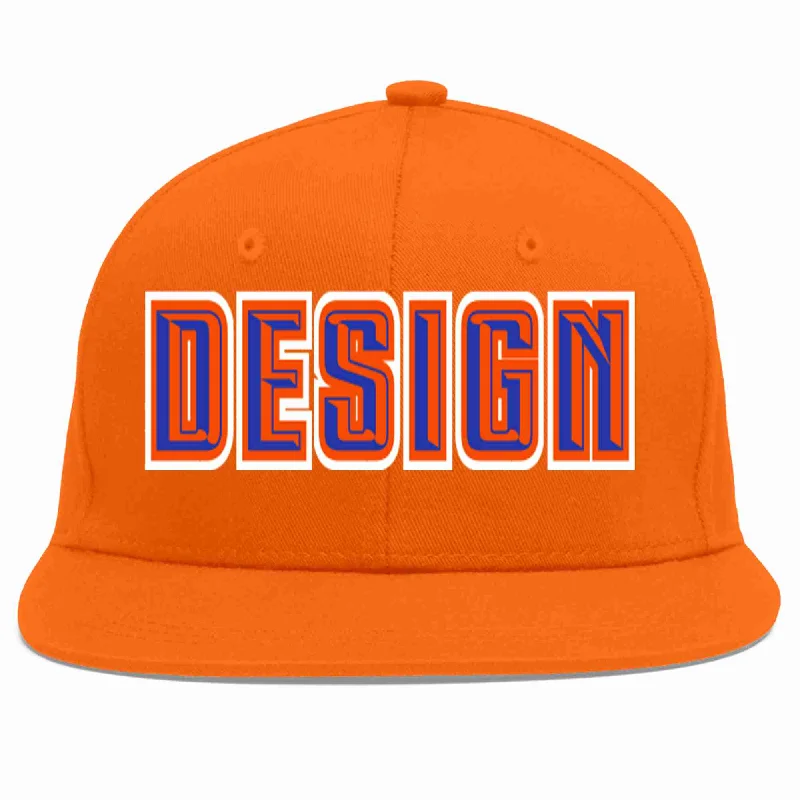 Baseball Cap With Custom Embroidery Options-Custom Orange Royal-Orange Flat Eaves Sport Baseball Cap Design for Men/Women/Youth