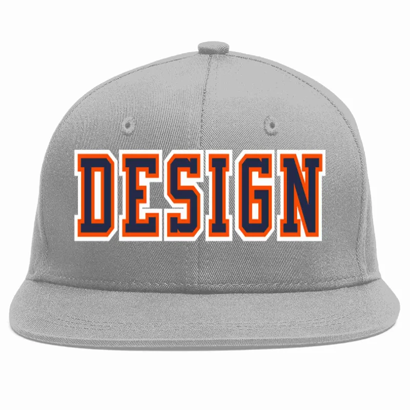 Baseball Cap For Team Uniforms-Custom Gray Navy-Orange Flat Eaves Sport Baseball Cap Design for Men/Women/Youth