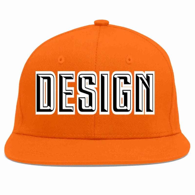 Baseball Cap For High-Quality Fan Gear-Custom Orange Black-White Flat Eaves Sport Baseball Cap Design for Men/Women/Youth