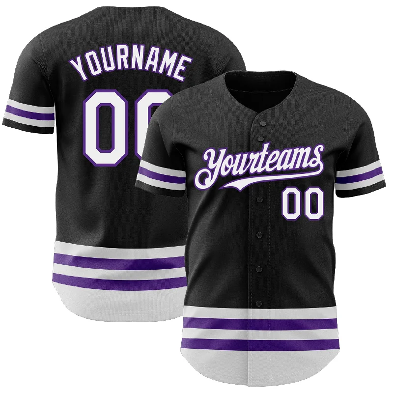 Baseball Jersey For Team Gifts-Custom Black White-Purple Line Authentic Baseball Jersey