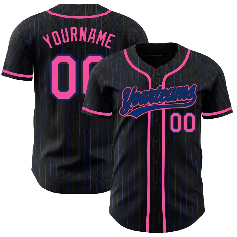 Baseball Jersey For Fan Merchandise-Custom Black Royal Pinstripe Pink Authentic Baseball Jersey