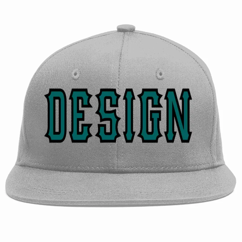 Baseball Cap For Special Occasions-Custom Gray Aqua-Black Flat Eaves Sport Baseball Cap Design for Men/Women/Youth