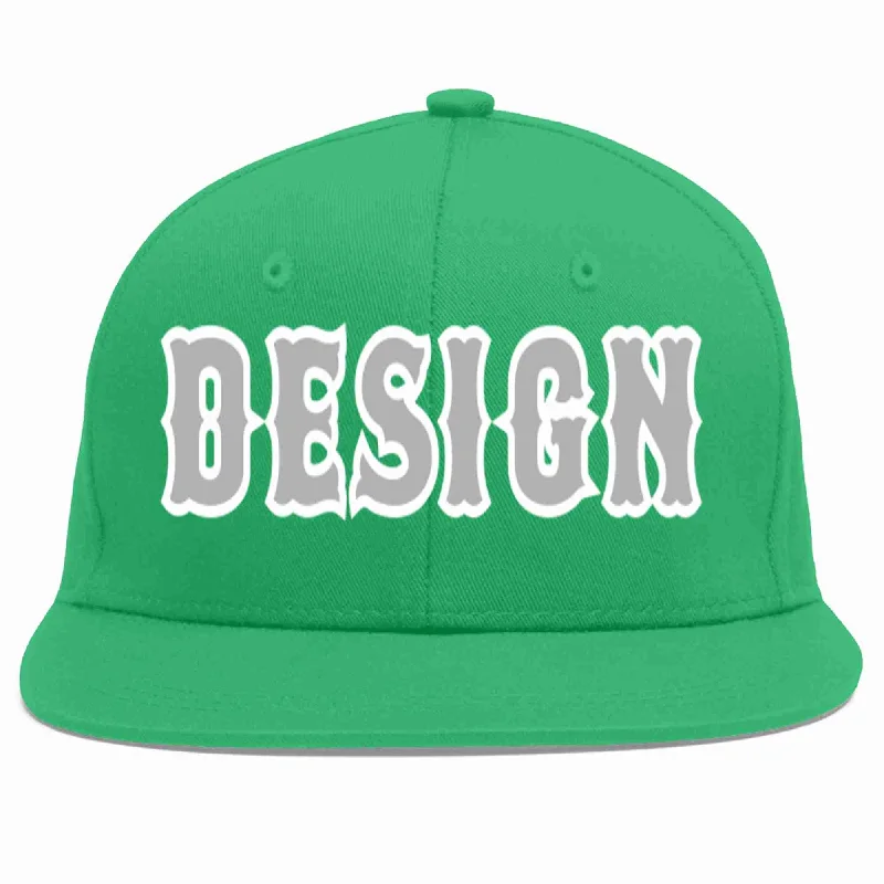 Baseball Cap With Custom Player Logos-Custom Teal Gray-White Flat Eaves Sport Baseball Cap