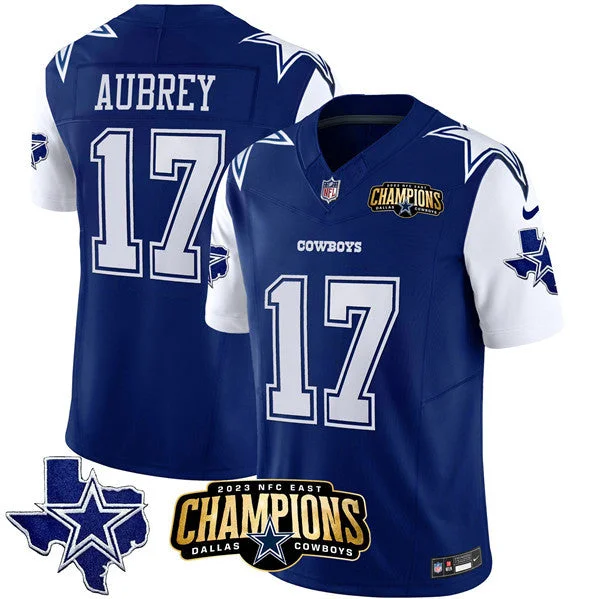 Football Jersey For Fundraiser Campaigns-Men's Dallas Cowboys #17 Brandon Aubrey Blue/White 2023 F.U.S.E. NFC East Champions Patch Football Stitched Jersey