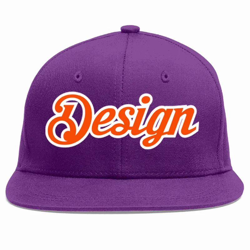 Baseball Cap For Team Supporters And Fans-Custom Purple Orange-White Flat Eaves Sport Baseball Cap Design for Men/Women/Youth