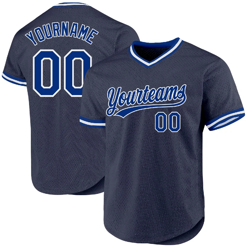 Baseball Jersey For Softball Fan Custom Gear-Custom Navy Royal-White Authentic Throwback Baseball Jersey