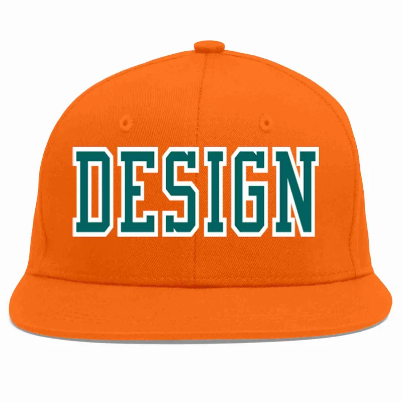 Baseball Cap For Personalized Numbering-Custom Orange Aqua-White Flat Eaves Sport Baseball Cap Design for Men/Women/Youth