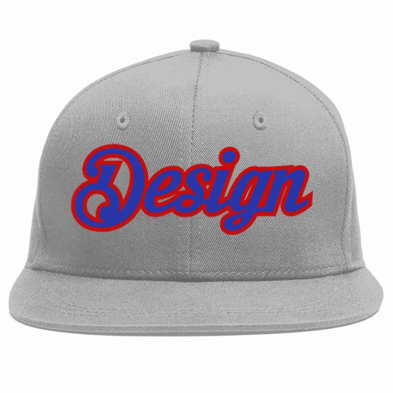 Baseball Cap With Personalized Stitching Options-Custom Gray Royal-Red Flat Eaves Sport Baseball Cap Design for Men/Women/Youth