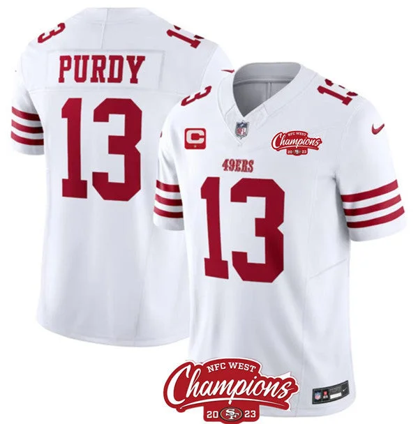 Football Jersey For Softball And Baseball Teams-Men's San Francisco 49ers #13 Brock Purdy White 2023 F.U.S.E. With 1-star C Ptach And NFC West Champions Patch Football Stitched Jersey