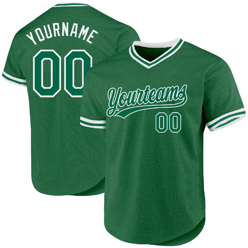 Baseball Jersey For Softball Game Day Merchandise-Custom Kelly Green White Authentic Throwback Baseball Jersey