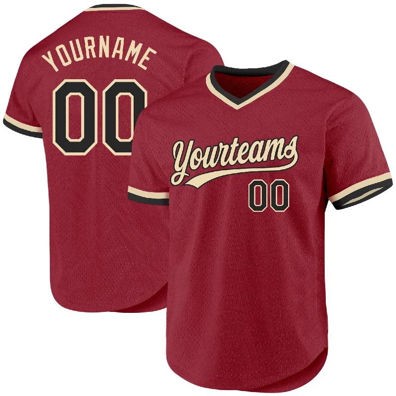 Baseball Jersey For Game Day Merchandise-Custom Maroon Black-Cream Authentic Throwback Baseball Jersey