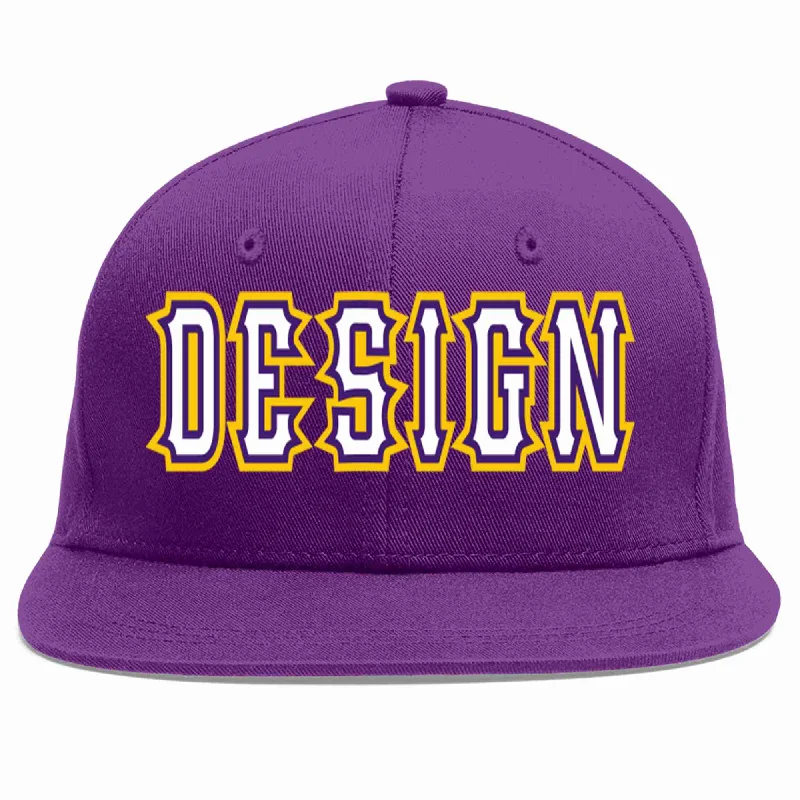 Baseball Cap With Custom Logo Embroidery-Custom Purple White-purple Flat Eaves Sport Baseball Cap Design for Men/Women/Youth