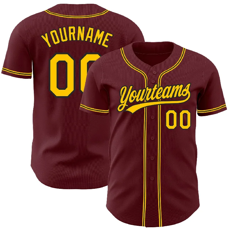 Baseball Jersey For Exclusive Fan Custom Orders-Custom Burgundy Yellow-Black Authentic Baseball Jersey