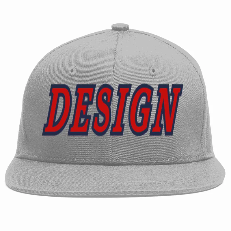 Baseball Cap For Tournament Custom Orders-Custom Gray Red-Navy Flat Eaves Sport Baseball Cap Design for Men/Women/Youth