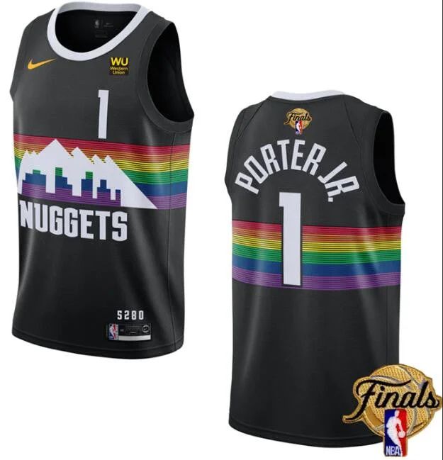 Basketball Jersey For Fan Apparel Customization-Nuggets 1 Michael Porter Jr. Black 2023 Finals Patch City Edition Swingman Basketball Jersey