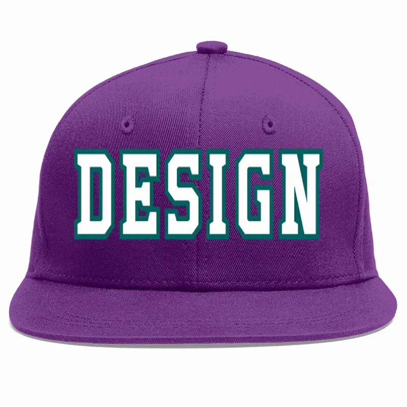 Baseball Cap For Exclusive Fan Gear-Custom Purple White-Aqua Flat Eaves Sport Baseball Cap Design for Men/Women/Youth