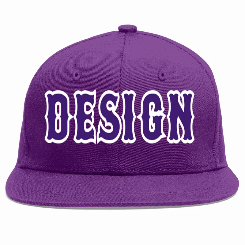 Baseball Cap For Outdoor Activities And Sports-Custom Purple purple-White Flat Eaves Sport Baseball Cap Design for Men/Women/Youth