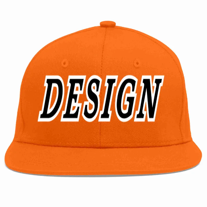 Baseball Cap For Game Day Team Gear-Custom Orange Black-White Flat Eaves Sport Baseball Cap Design for Men/Women/Youth