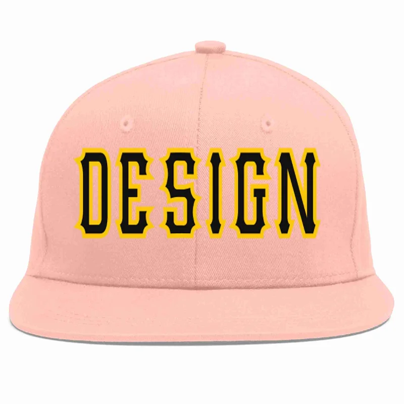 Baseball Cap For Outdoor Gear-Custom Pink Black-Gold Flat Eaves Sport Baseball Cap Design for Men/Women/Youth