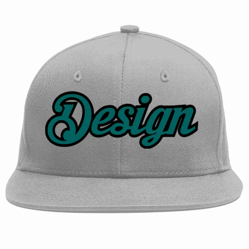 Baseball Cap For Group Custom Orders-Custom Gray Aqua-Black Flat Eaves Sport Baseball Cap Design for Men/Women/Youth