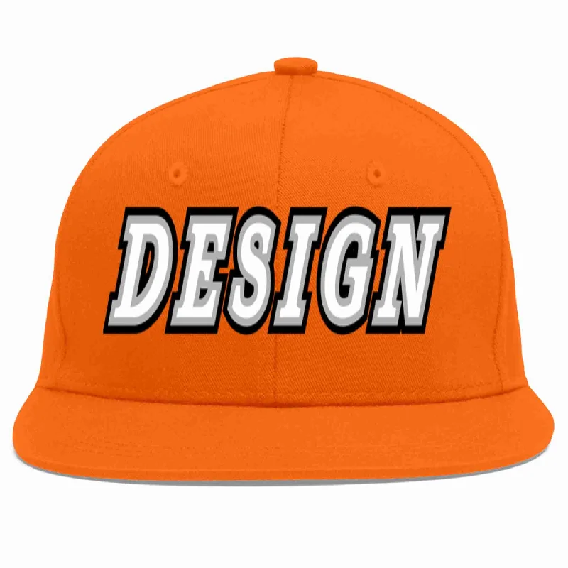 Baseball Cap For Group Fan Gear-Custom Orange White-Gray Flat Eaves Sport Baseball Cap Design for Men/Women/Youth