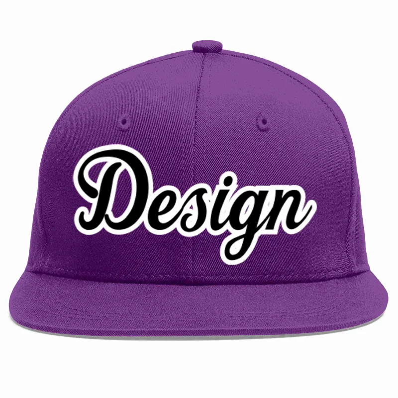 Baseball Cap For Official League Merchandise-Custom Purple Black-White Flat Eaves Sport Baseball Cap Design for Men/Women/Youth