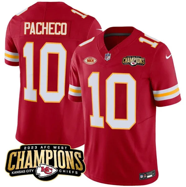 Football Jersey For Custom High School Orders-Men’s Kansas City Chiefs #10 Isiah Pacheco Red 2023 F.U.S.E. AFC West Champions With "NKH" Patch Vapor Untouchable Limited Football Stitched Jersey