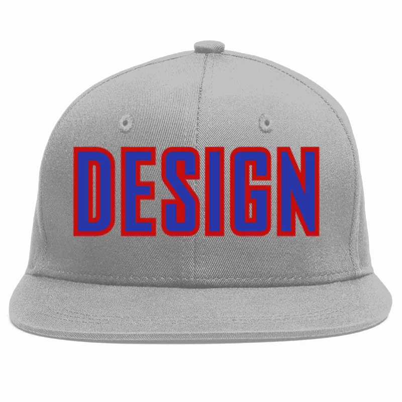 Baseball Cap With Custom Embroidered Patches-Custom Gray Royal-Red Flat Eaves Sport Baseball Cap Design for Men/Women/Youth