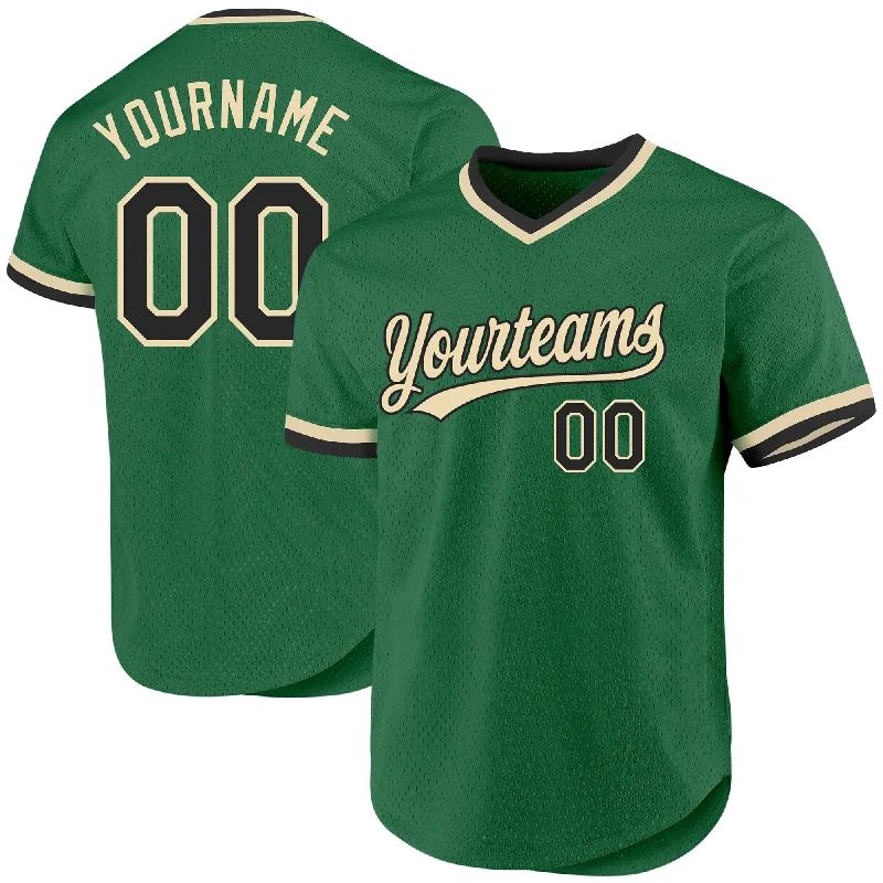 Baseball Jersey For Special Edition Team Orders-Custom Kelly Green Black-Cream Authentic Throwback Baseball Jersey