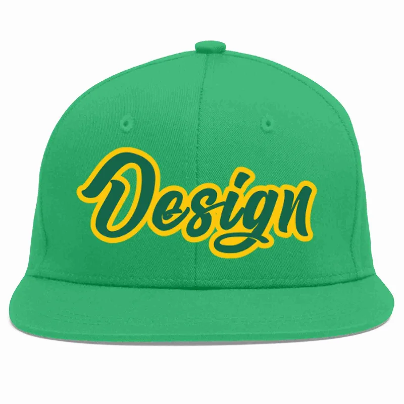 Baseball Cap For Official Sports Merchandise-Custom Teal Kelly Green-Gold Flat Eaves Sport Baseball Cap