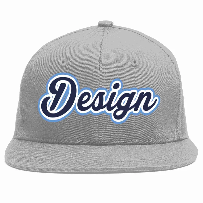 Baseball Cap For Group Orders-Custom Gray Navy-White Flat Eaves Sport Baseball Cap Design for Men/Women/Youth