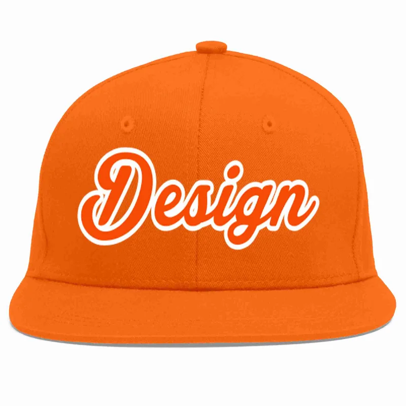 Baseball Cap With Custom Embroidered Patches-Custom Orange Orange-White Flat Eaves Sport Baseball Cap Design for Men/Women/Youth