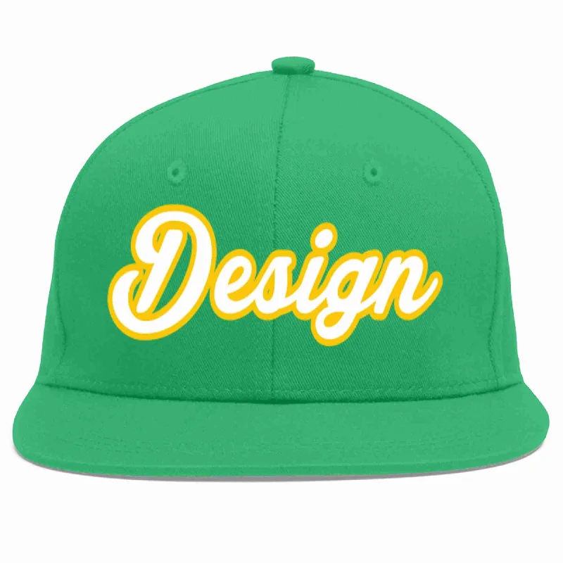 Custom Teal White-Gold Flat Eaves Sport Baseball Cap