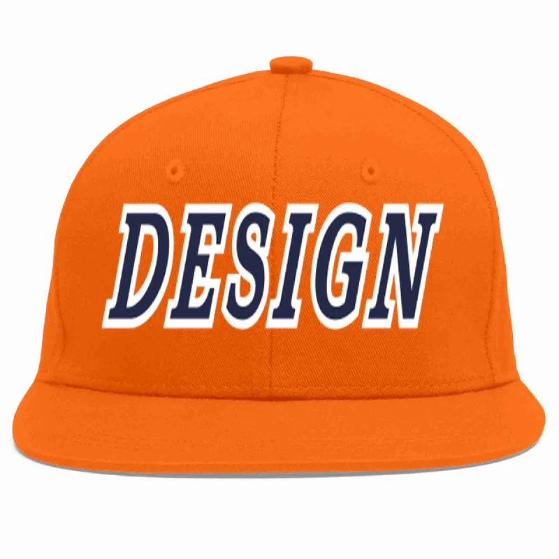 Baseball Cap For Major League Custom Orders-Custom Orange Navy-White Flat Eaves Sport Baseball Cap Design for Men/Women/Youth